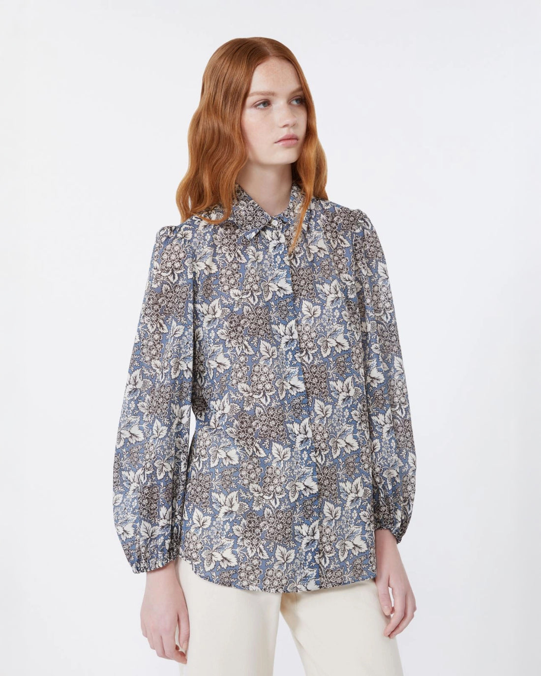 Periodi Printed Cotton Voile Shirt - Navy