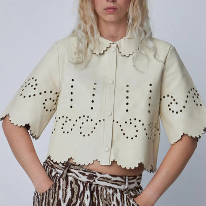 Pointelle Leather Shirt - Almost White