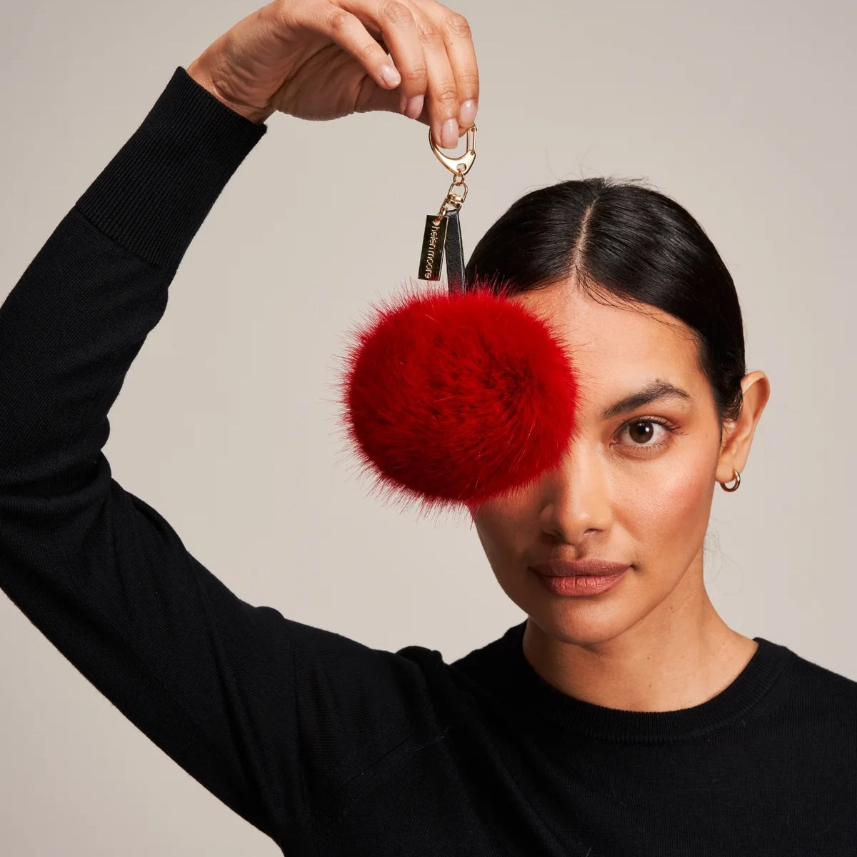 Pom Pom Keyring Bag Charm - Cola Red