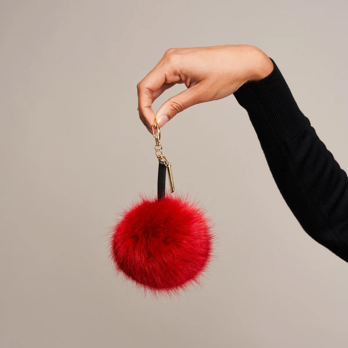 Pom Pom Keyring Bag Charm - Cola Red