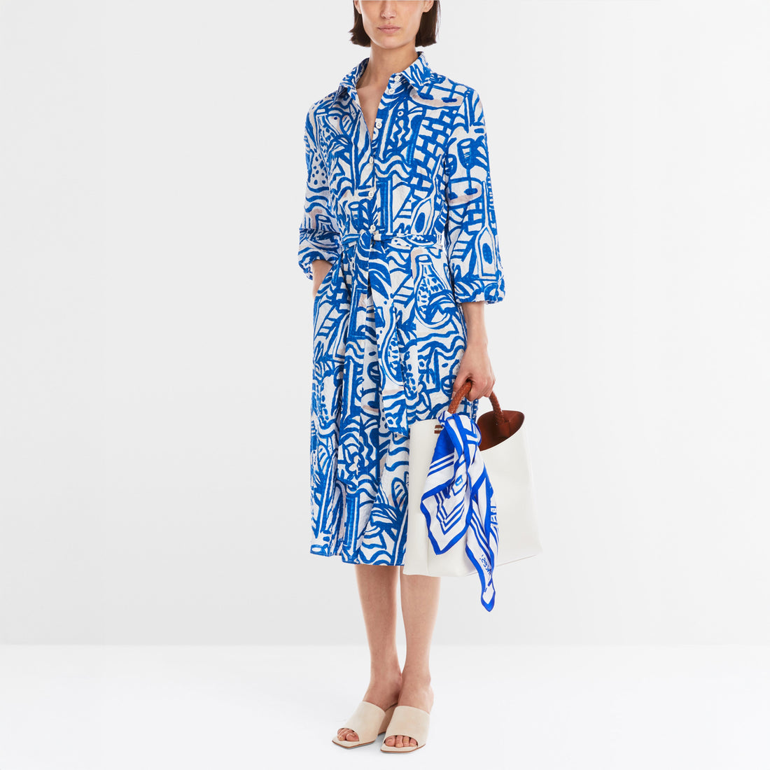 Print Shirt Dress - Vivid Blue