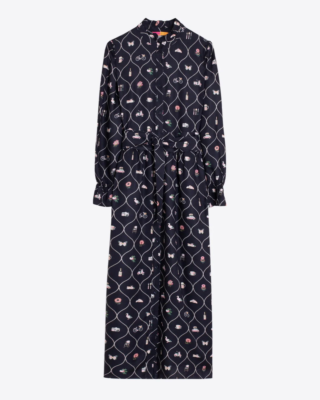 Printed Shirt Dress - Black