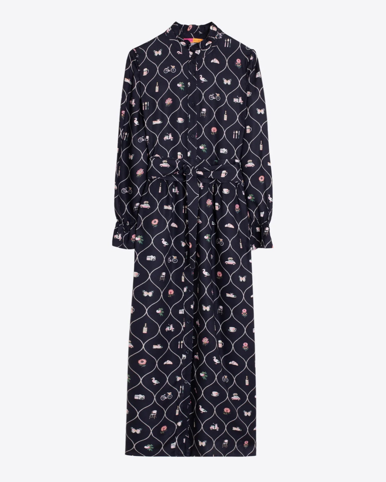 Printed Shirt Dress - Black