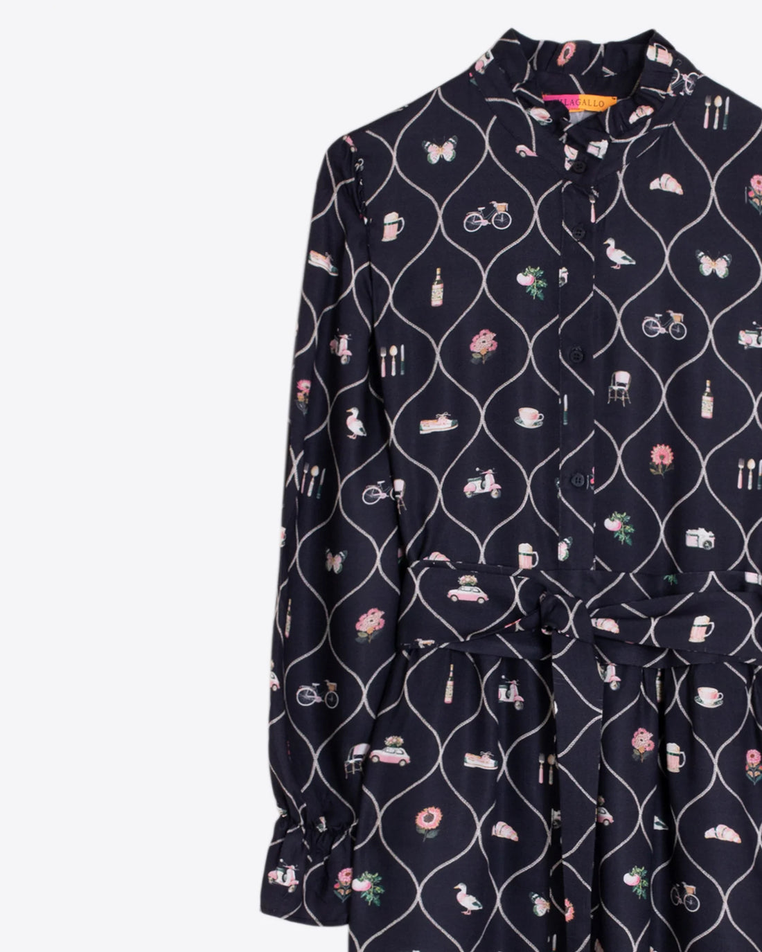 Printed Shirt Dress - Black