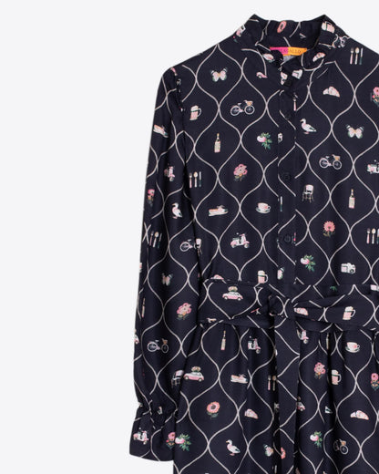 Printed Shirt Dress - Black