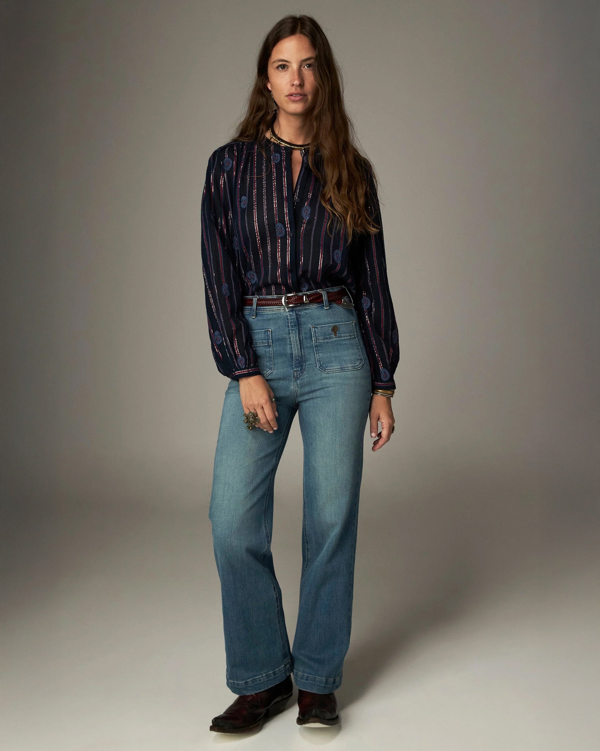Raga Mina Stripe Shirt - Navy Berry