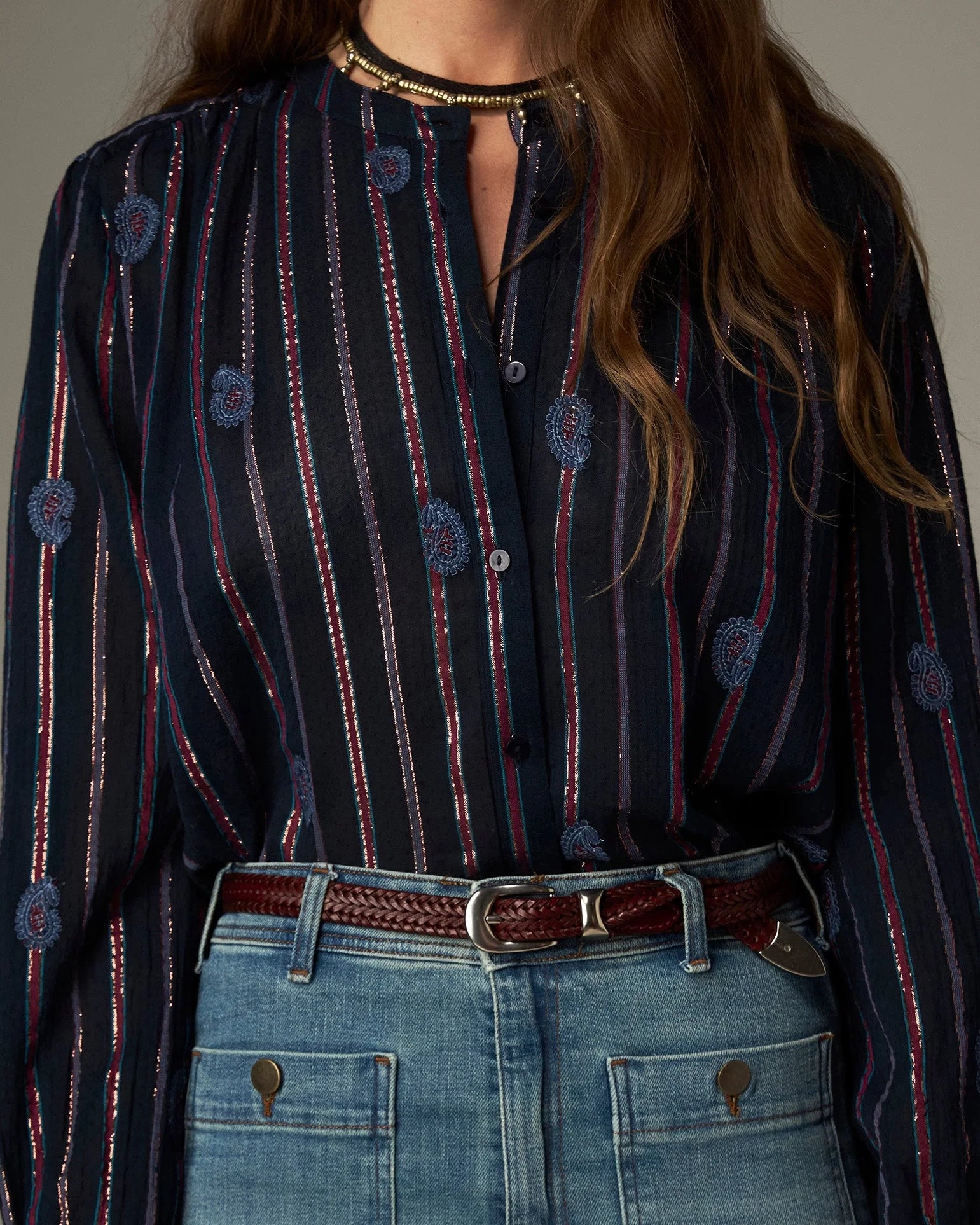 Raga Mina Stripe Shirt - Navy Berry