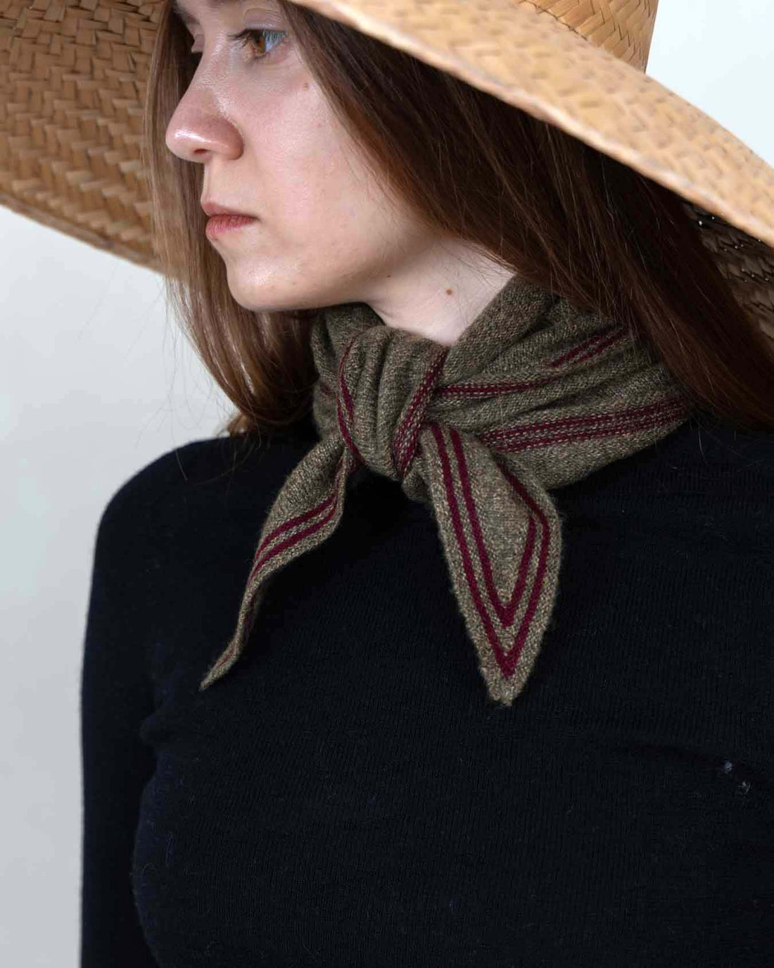 Red Tipped Triangle Scarf - Green