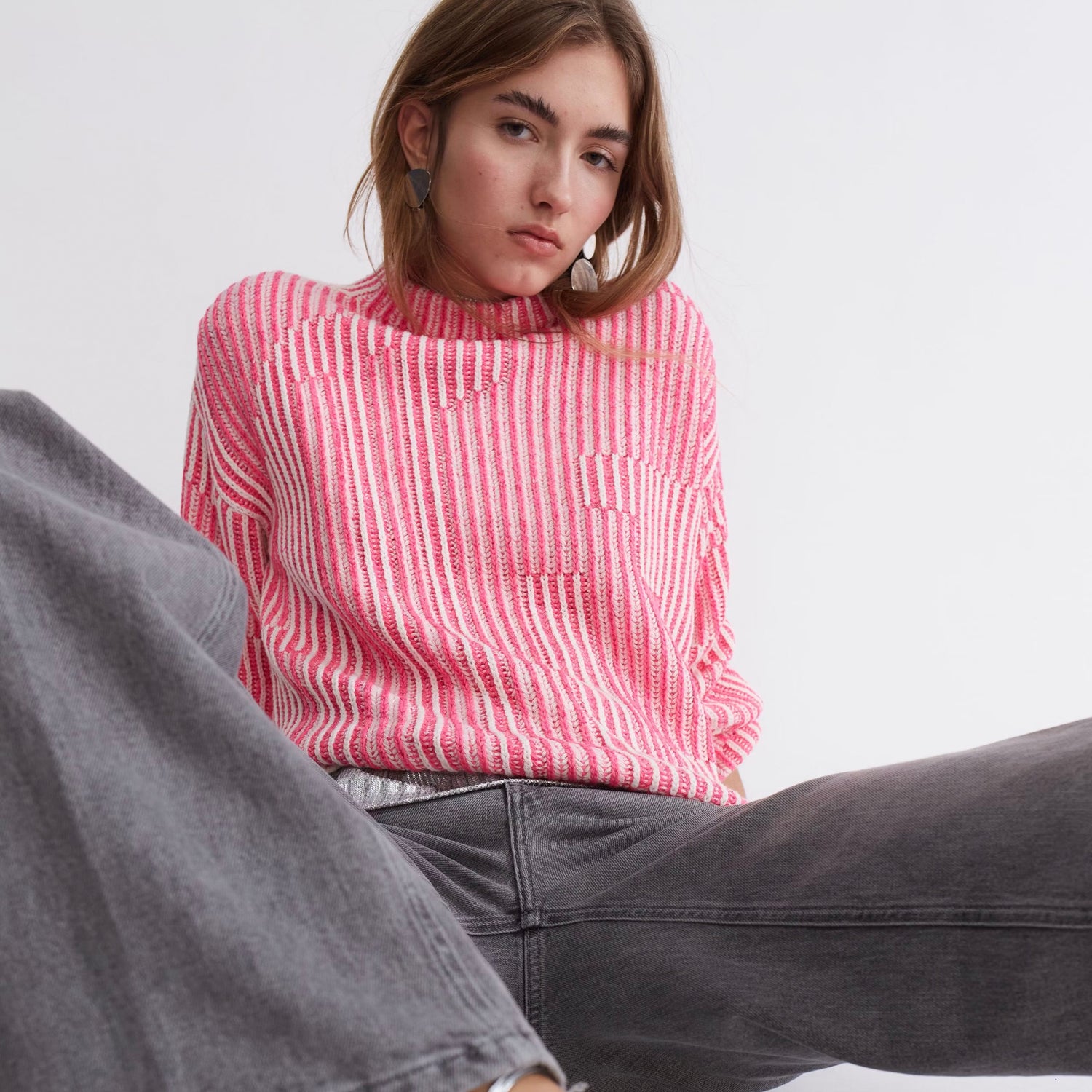 Ribbed Jumper - Pink Grey