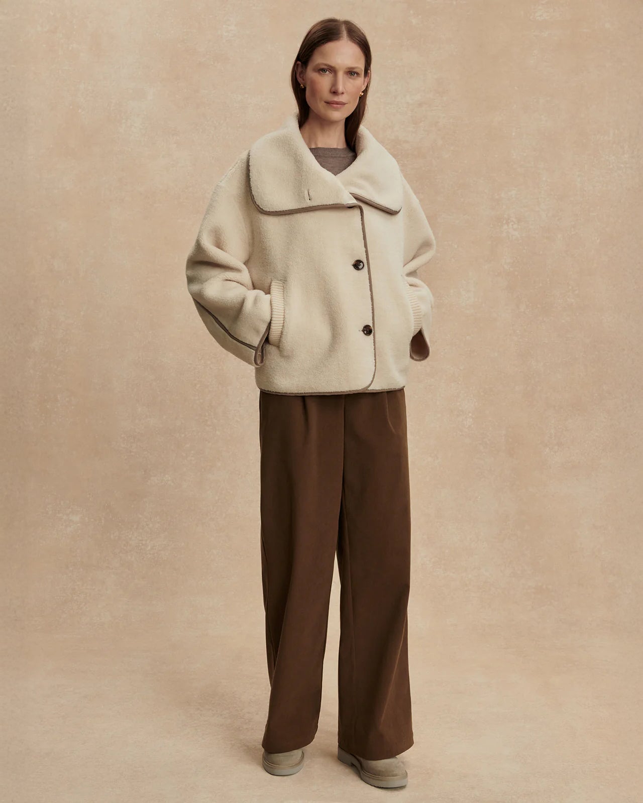 Romane Boxy Sherpa Jacket - Sandshell
