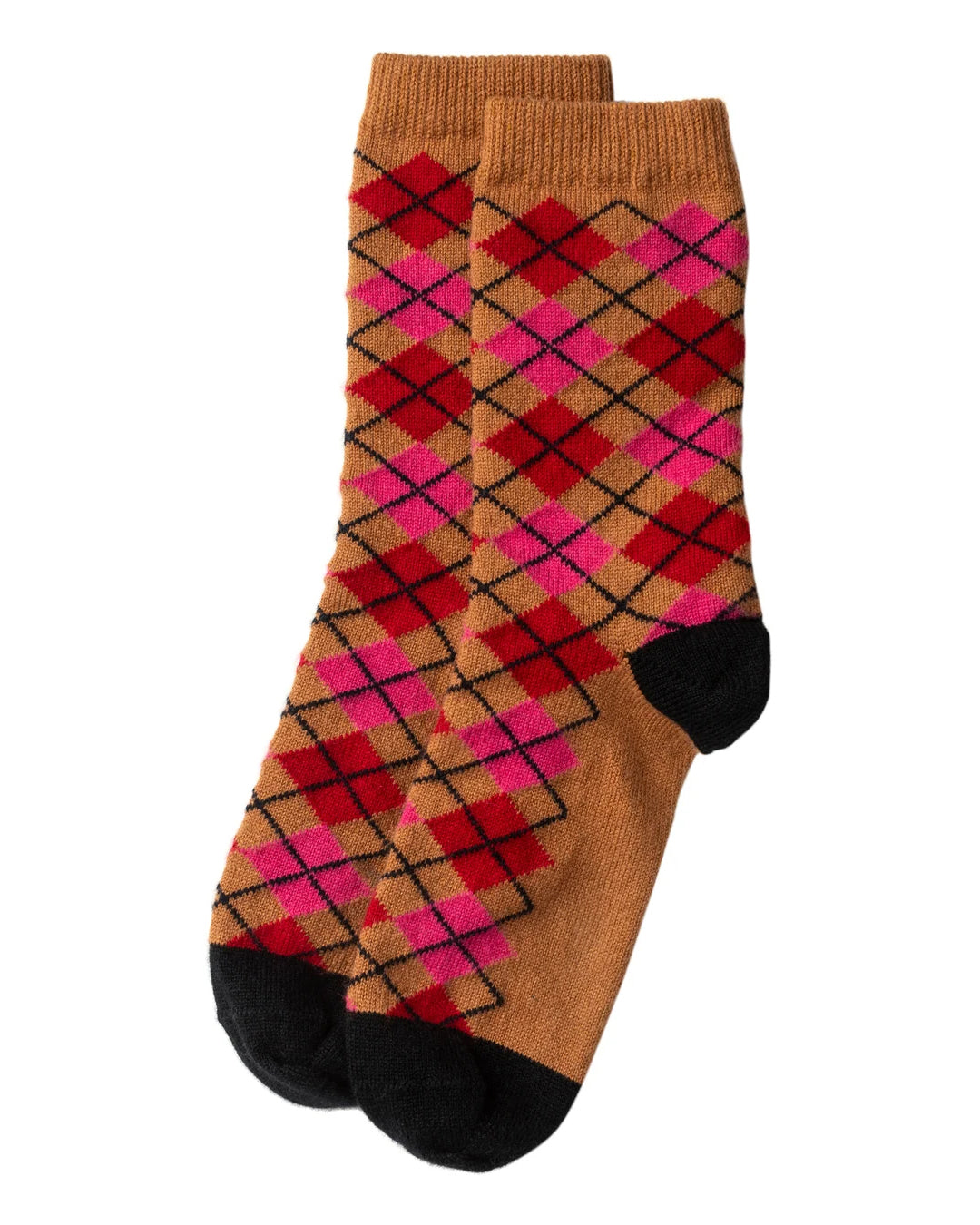 Cashmere Argyle Socks - Caramel