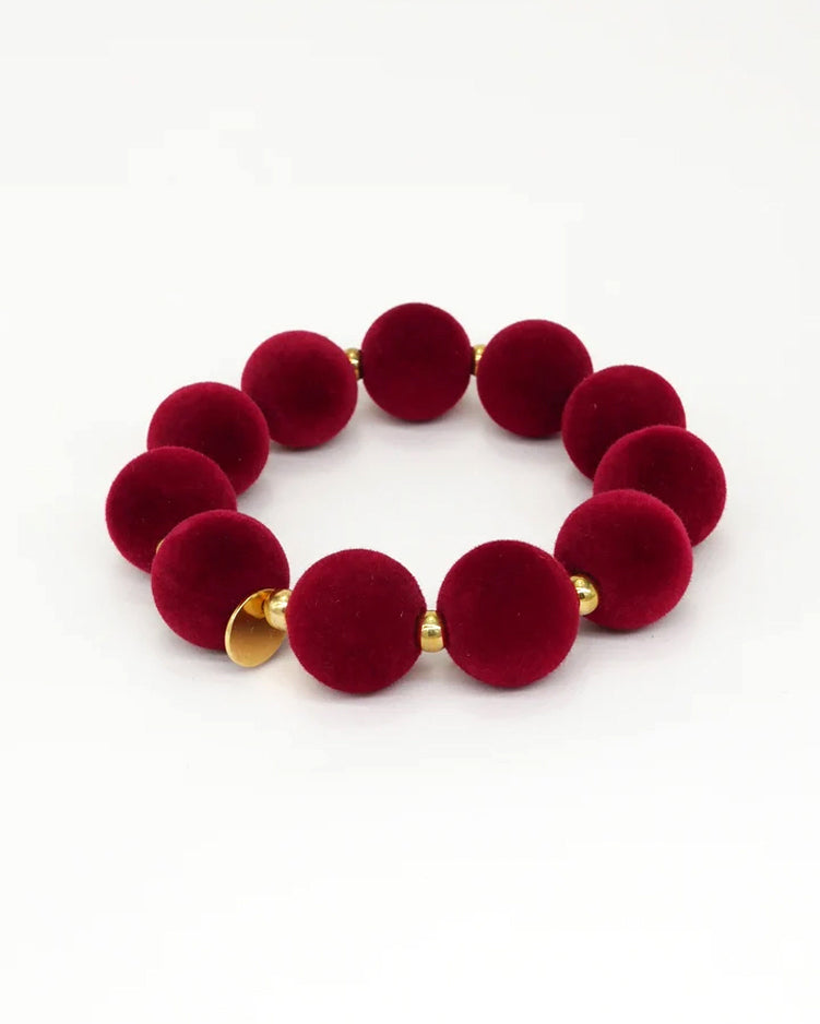 Round Velvet Hair Tie Bracelet - Bordeaux