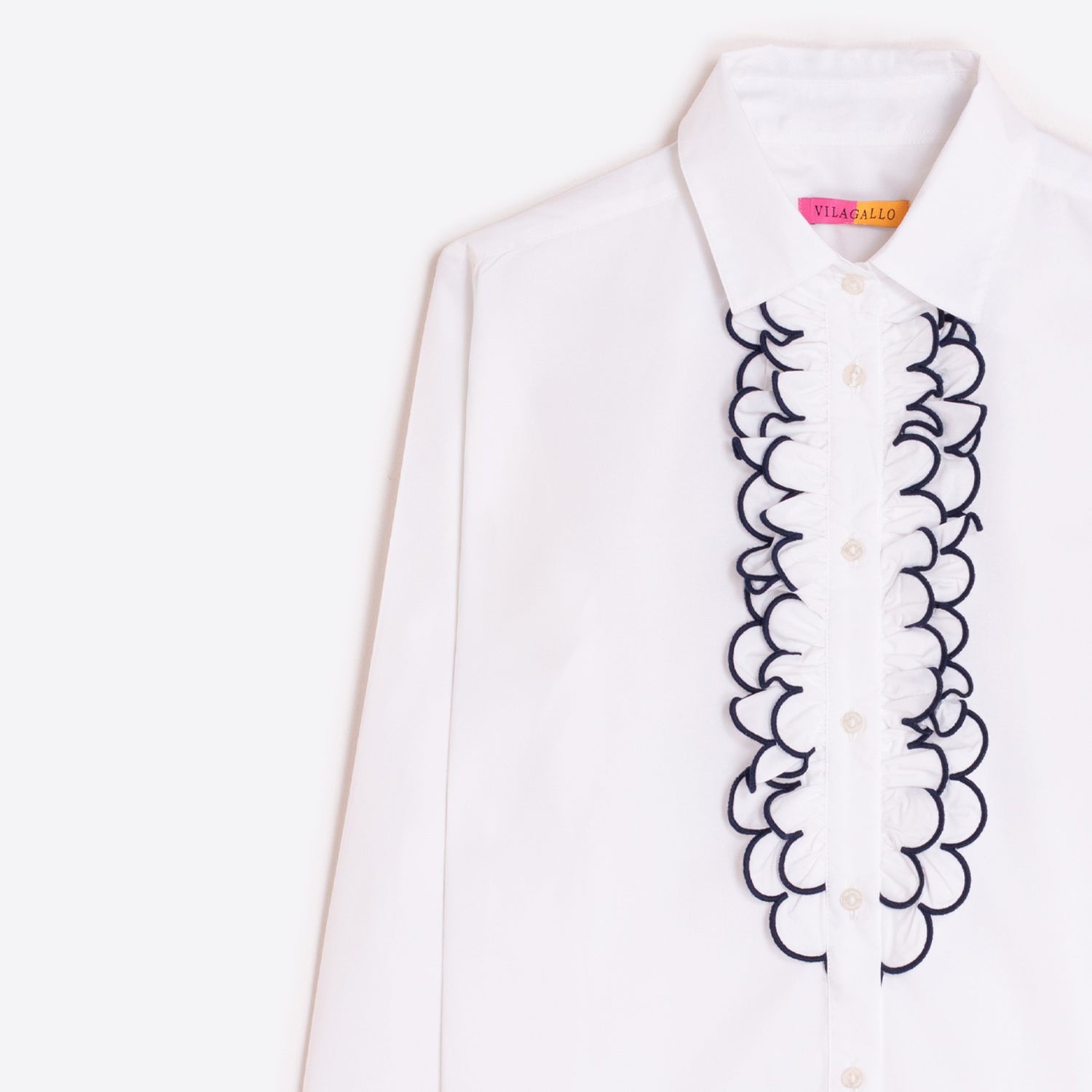 Ruffle Front Shirt - White