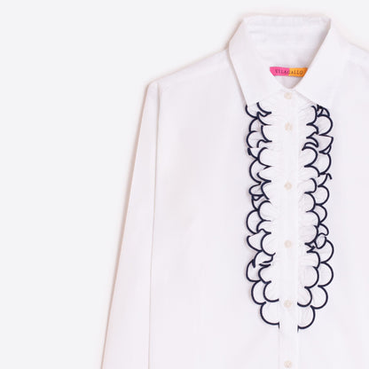 Ruffle Front Shirt - White
