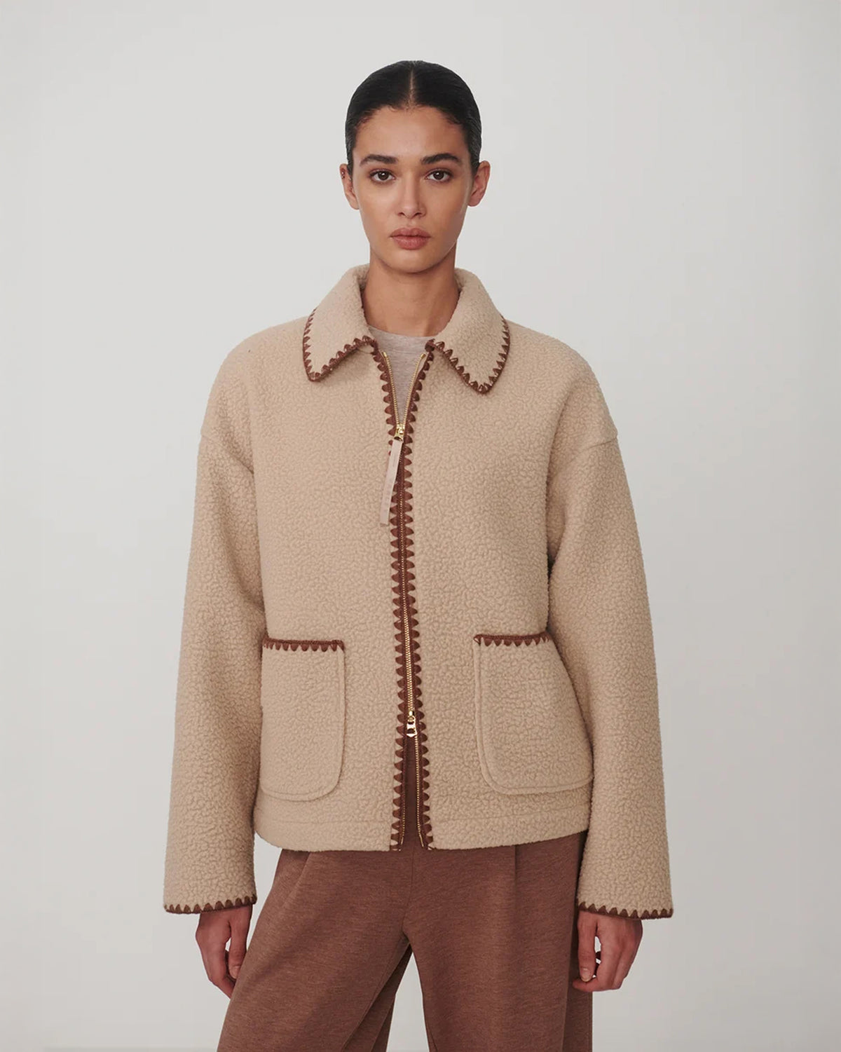 Ruiko Zip Through Fleece - Light Taupe
