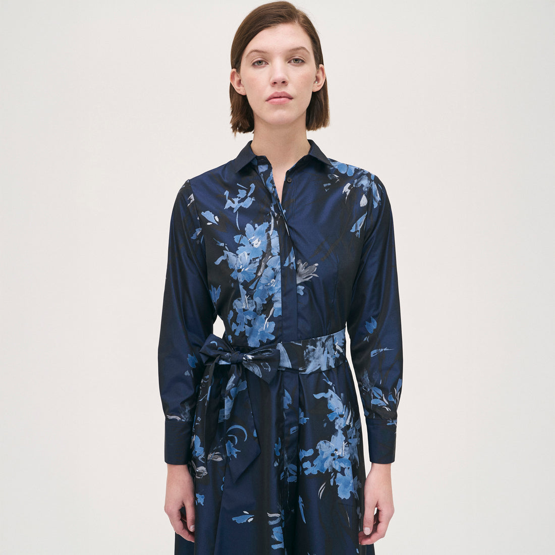 Flock Print Shirt Dress - Navy