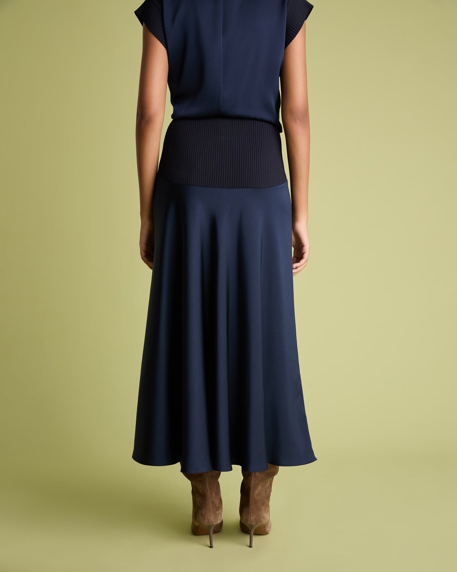 Knit And Satin Skirt - Navy