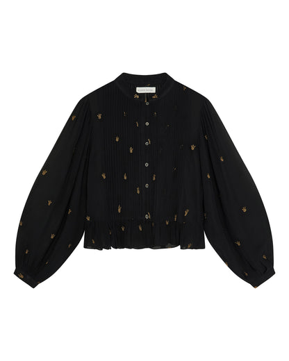 Soiree Catherine Pleat Front Blouse - Black