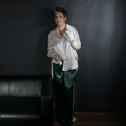 Silk Stripe Trousers | Los Angeles - Bottle Green/Cream Stripe