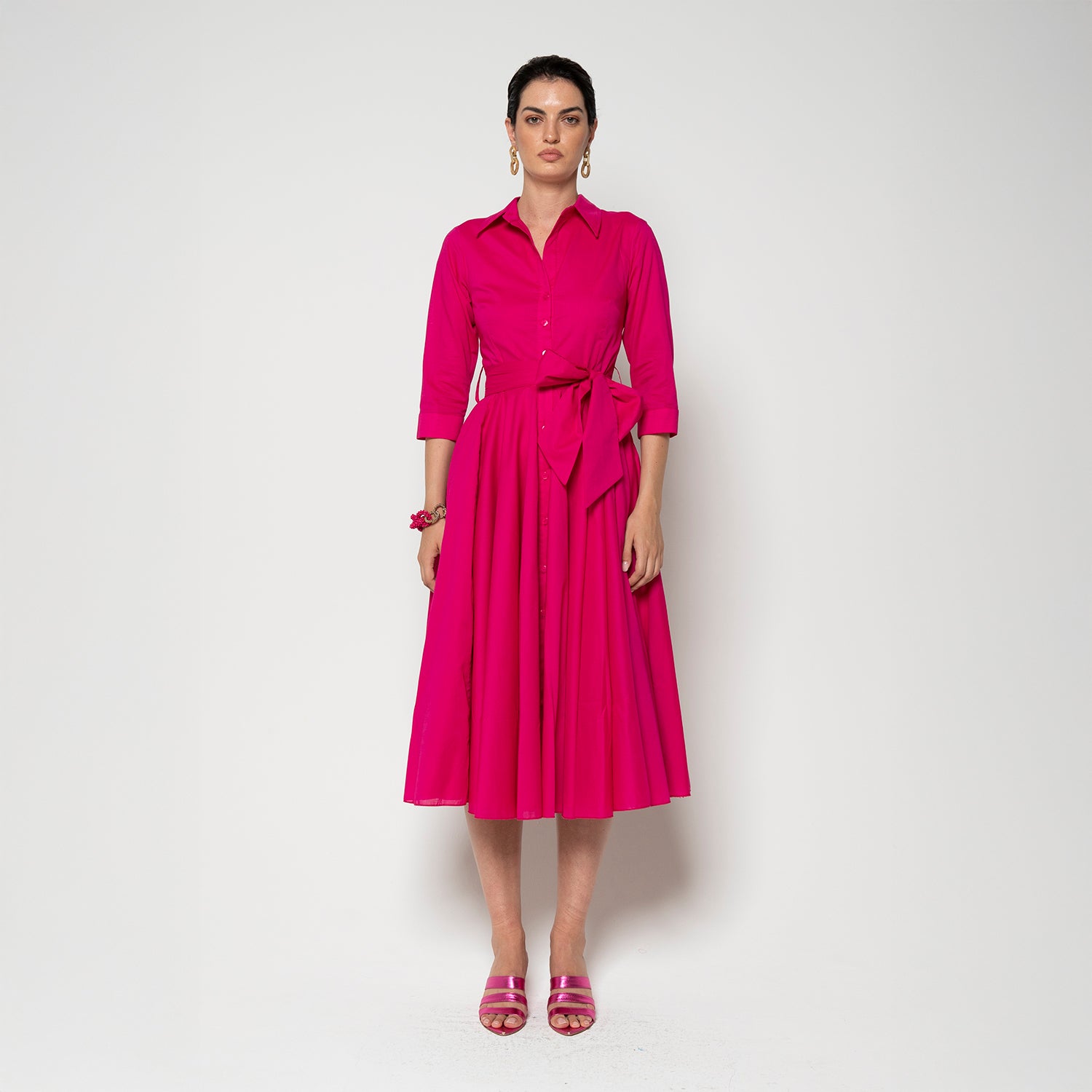 Spritz Button Thru Shirt Dress - Fushia