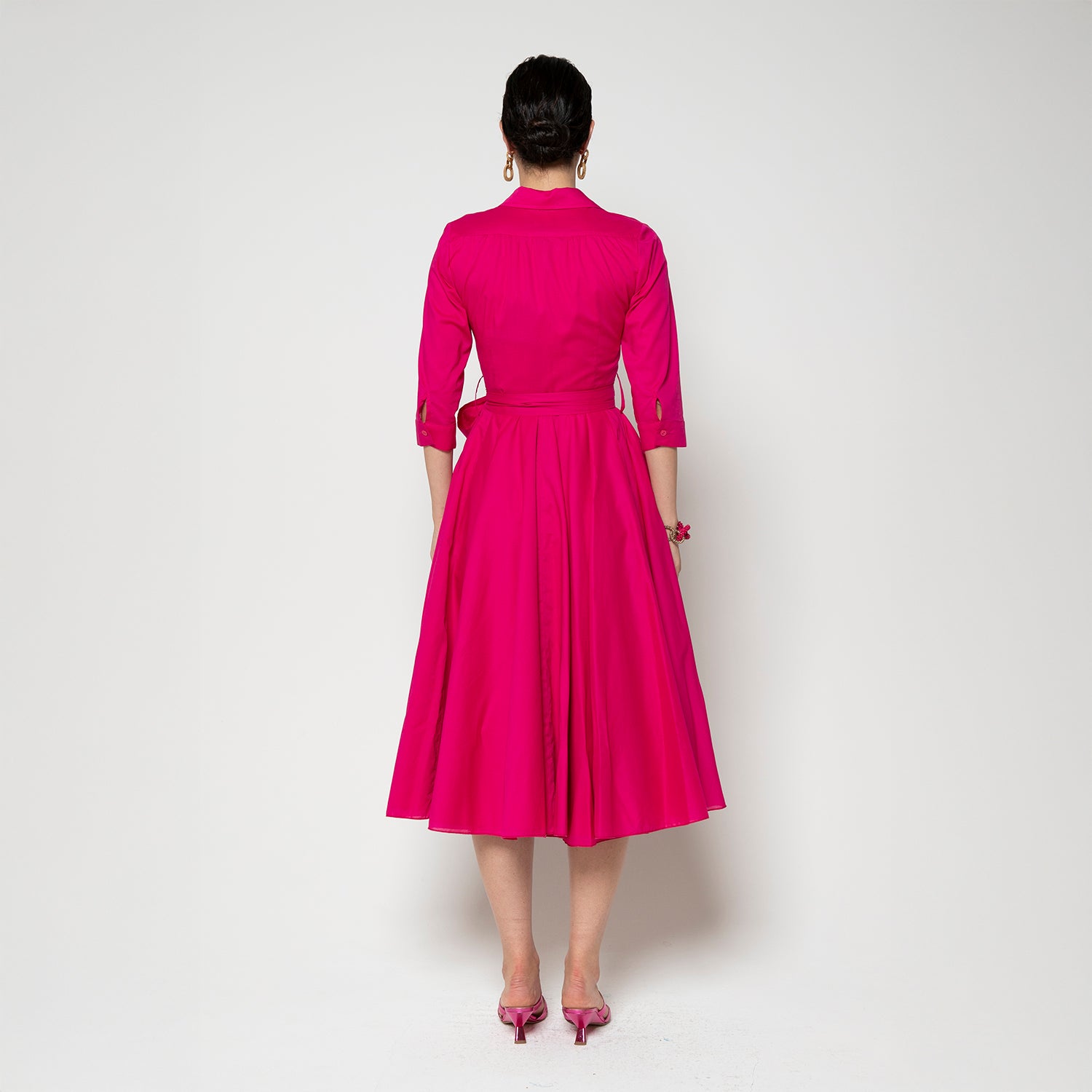 Spritz Button Thru Shirt Dress - Fushia