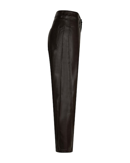 Caitlina Faux Leather Trousers - Espresso