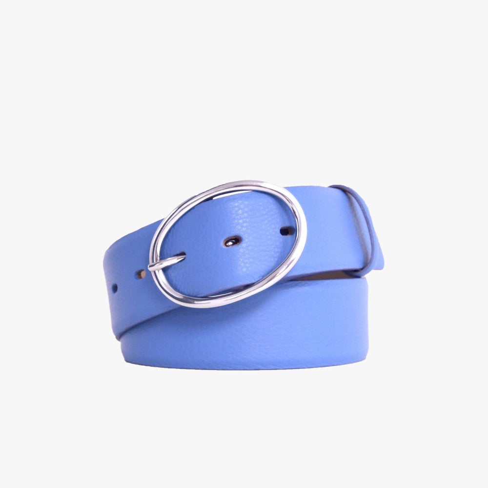 Dalia Leather Silver Buckle Belt - Dream Blue