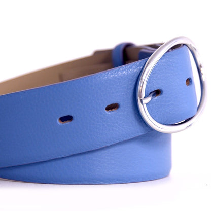 Dalia Leather Silver Buckle Belt - Dream Blue