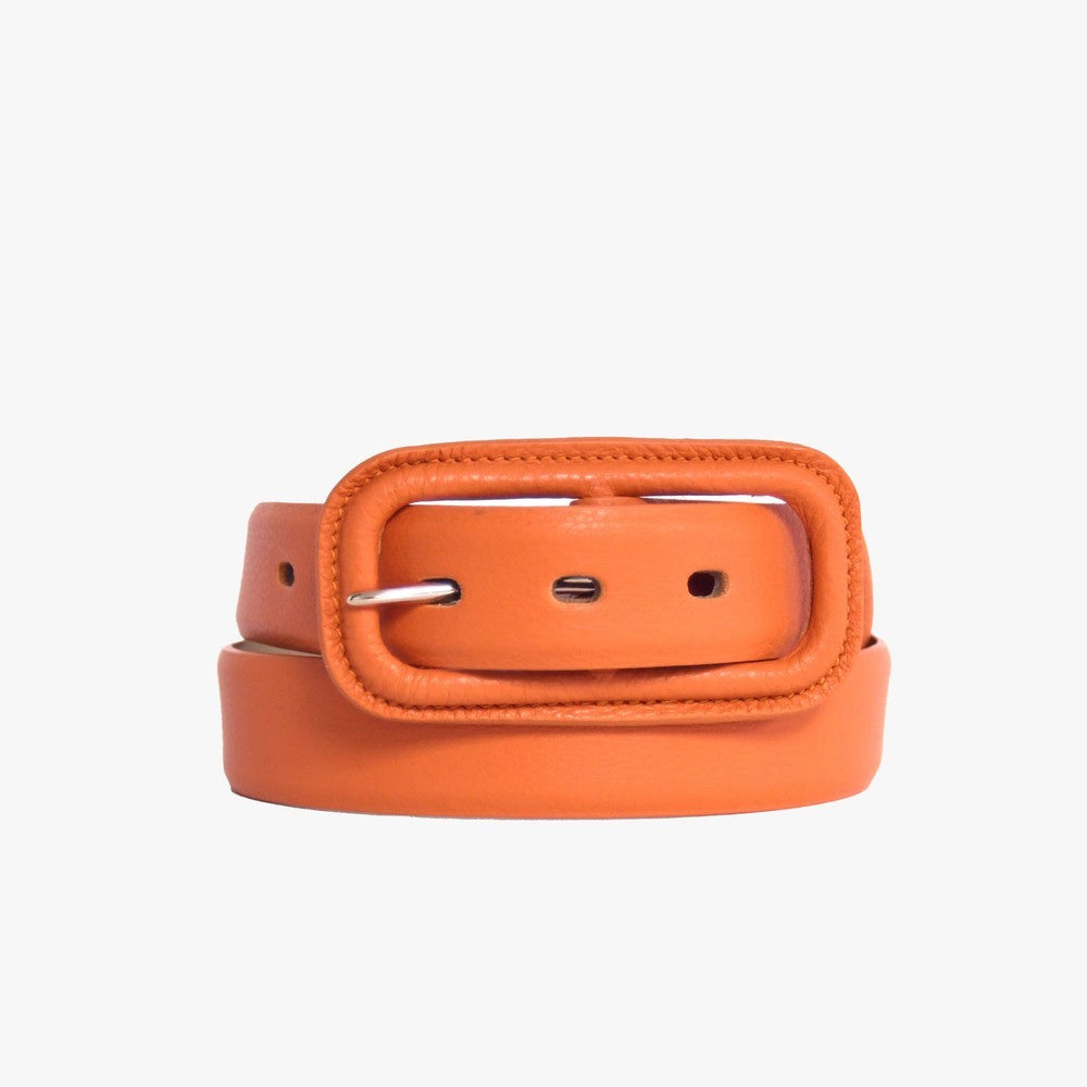 Dalia Leather Belt Rectangle Buckle - Orange