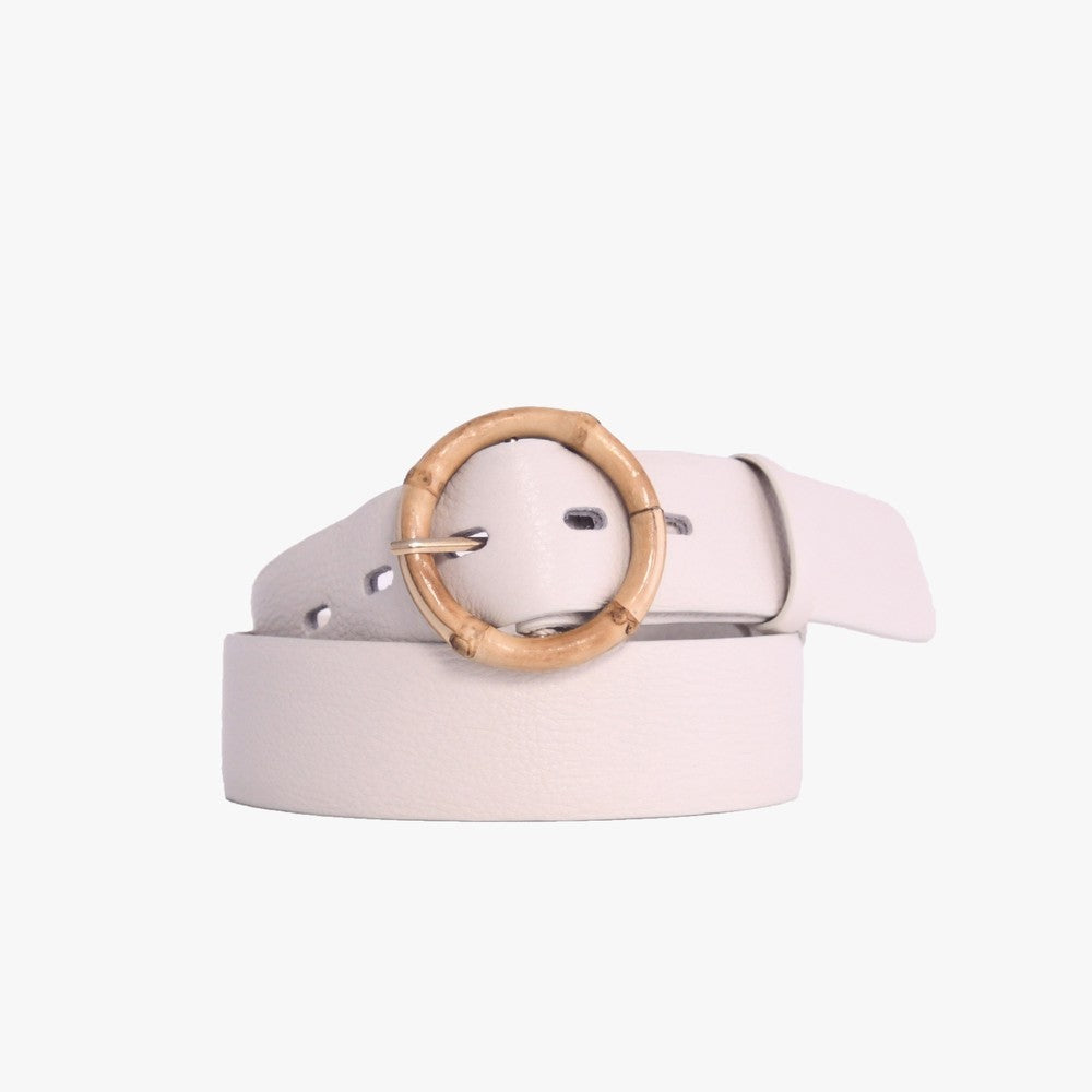 Dalia Leather Belt Wooden Buckle - Beige