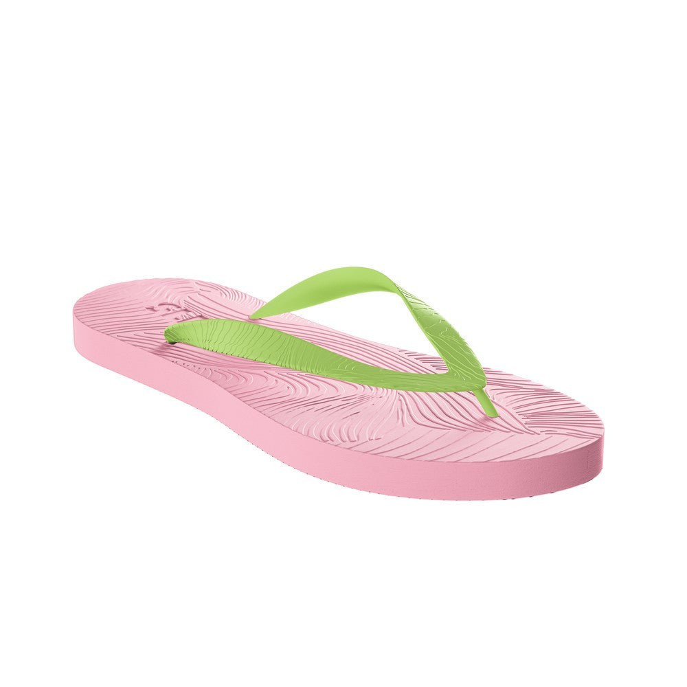 Slim Wide Strap Flip Flops - Pink/Green