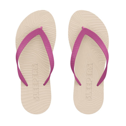 Slim Wide Strap Flip Flops - Eggnog/Fuchsia