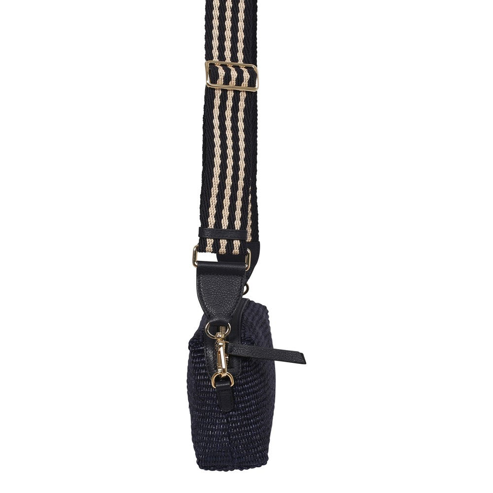 Kaia Raffia Shoulder Bag - Navy