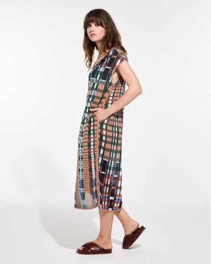Check Button Dress - Rust
