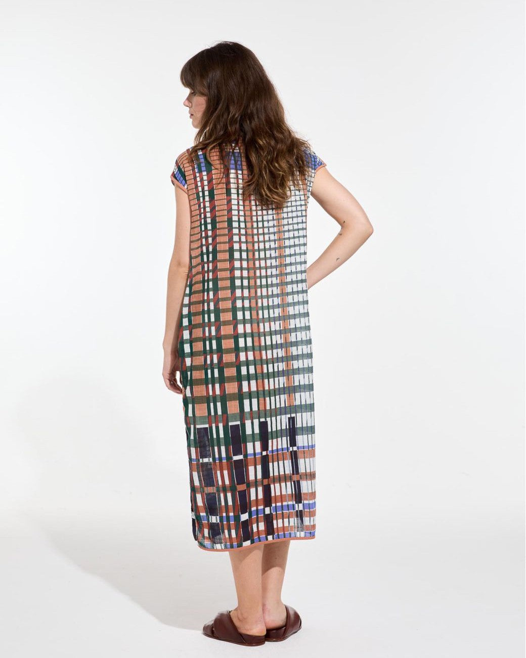 Check Button Dress - Rust
