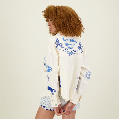Simone Printed Cropped Jacket - Stickers