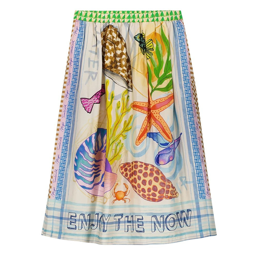 Vanessa Printed Midi Skirt - Magic Ocean