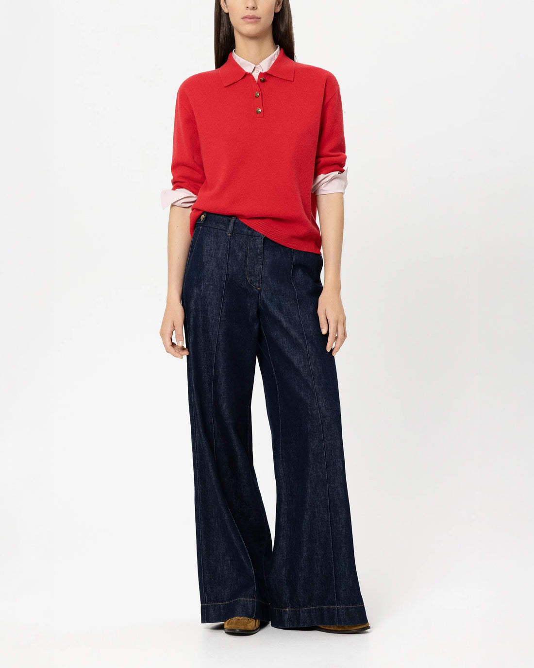 Collared Cashmere Mix Jumper - Cherry Red