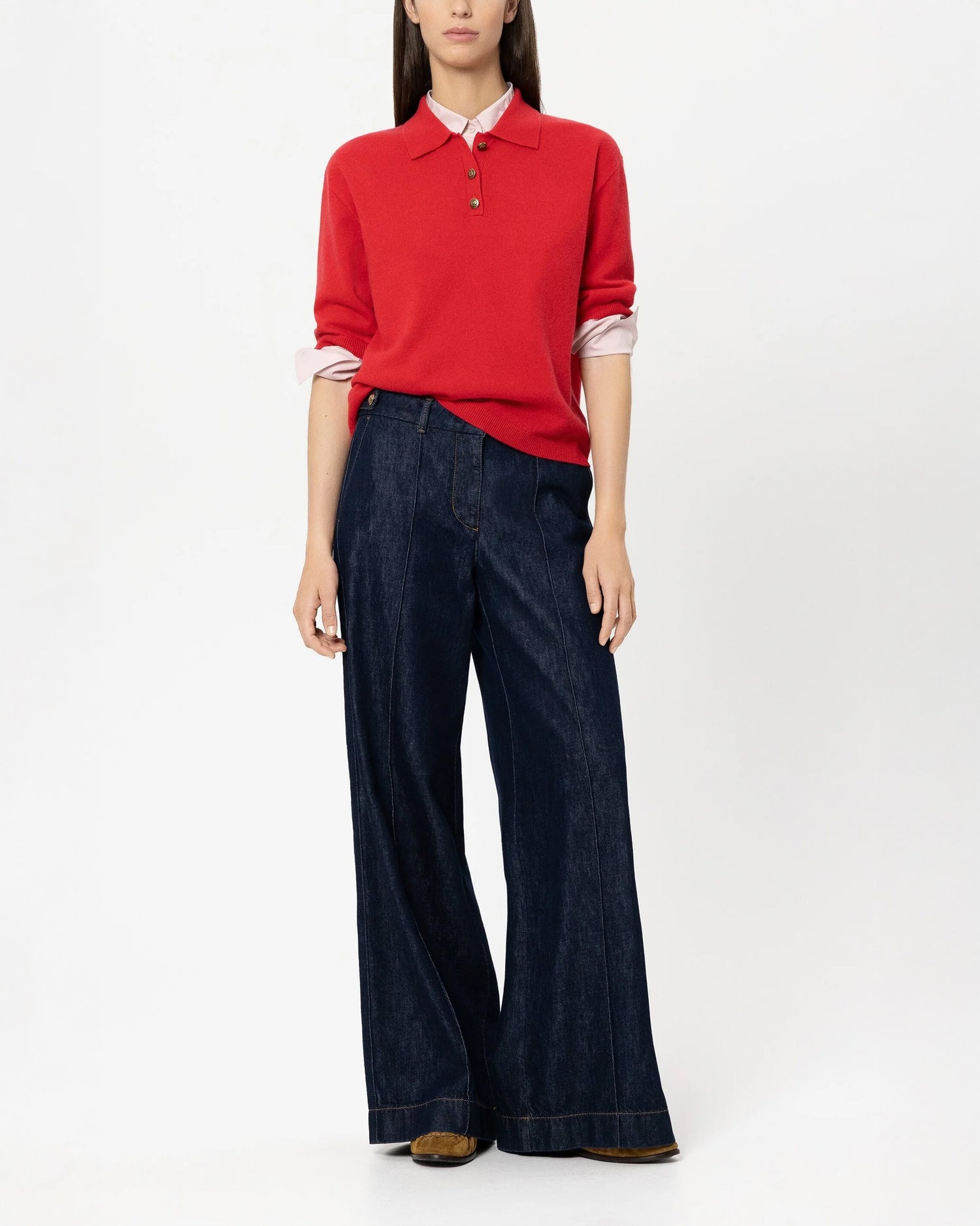 Collared Cashmere Mix Jumper - Cherry Red