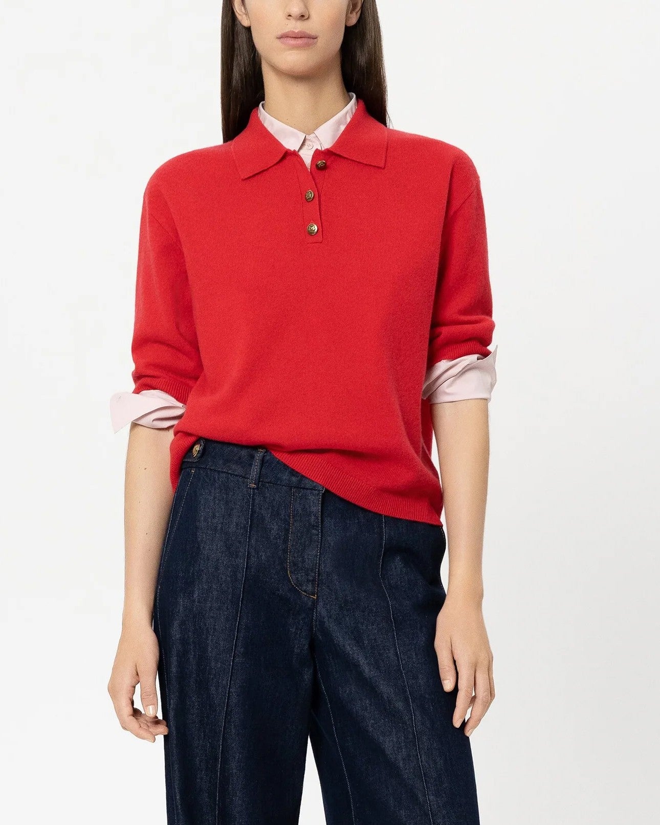 Collared Cashmere Mix Jumper - Cherry Red
