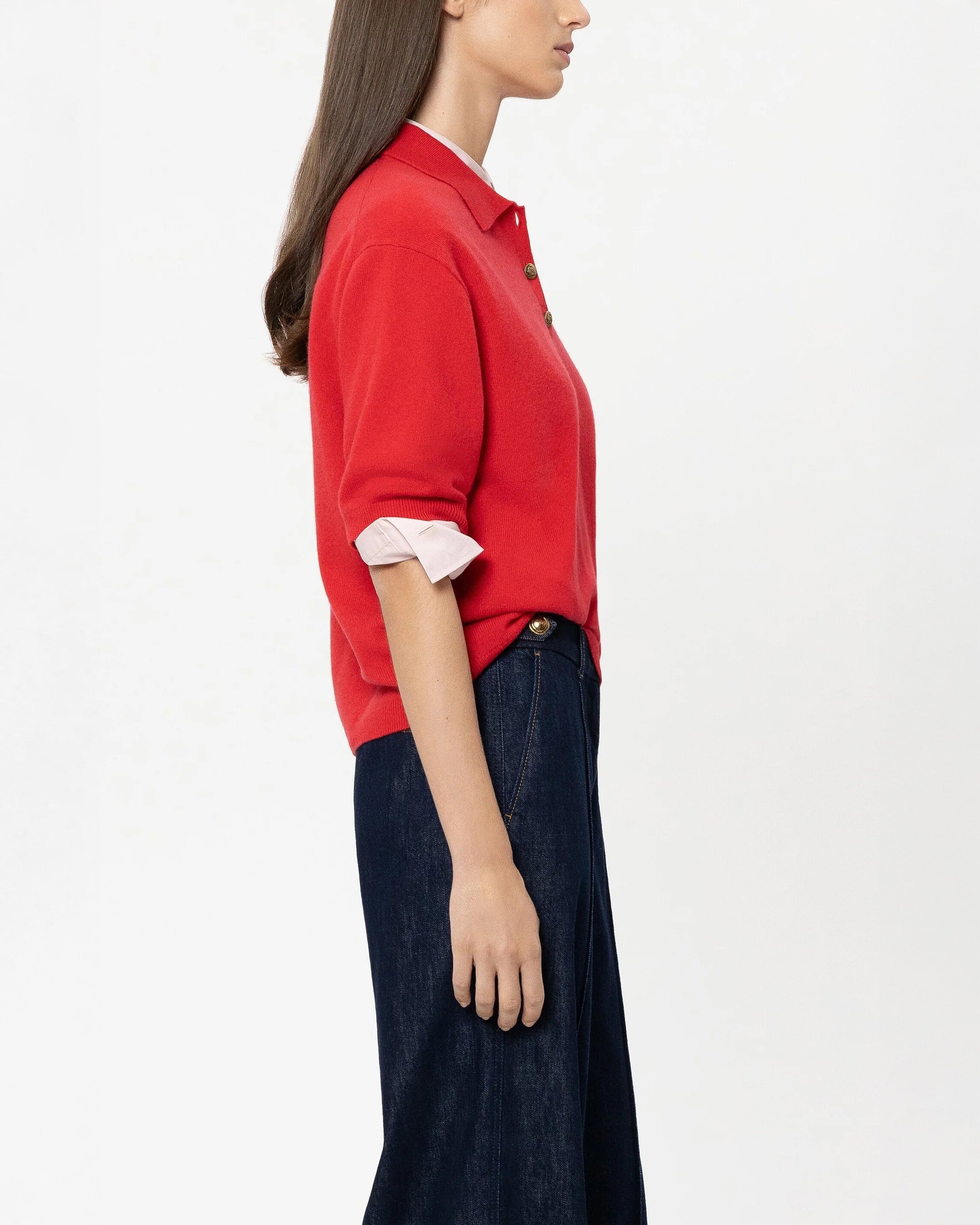 Collared Cashmere Mix Jumper - Cherry Red