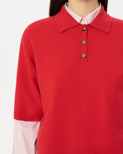 Collared Cashmere Mix Jumper - Cherry Red