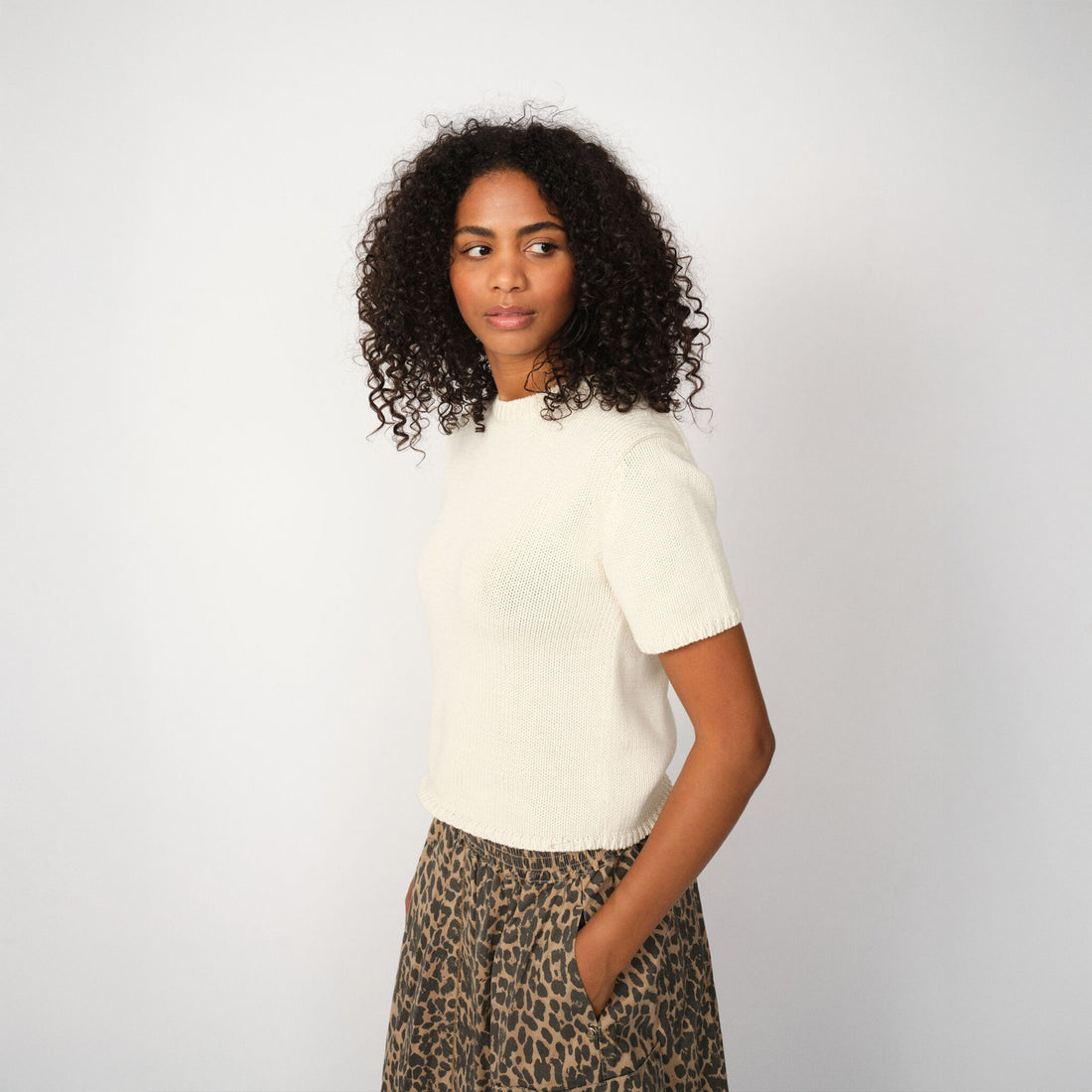 Arin Short Sleeve Cotton Knit - Ecru