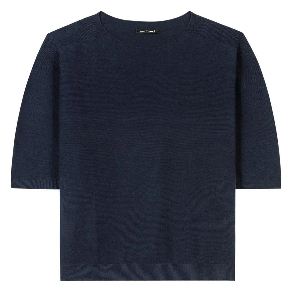 Short Sleeve Purl Knit Pullover - Dark Navy