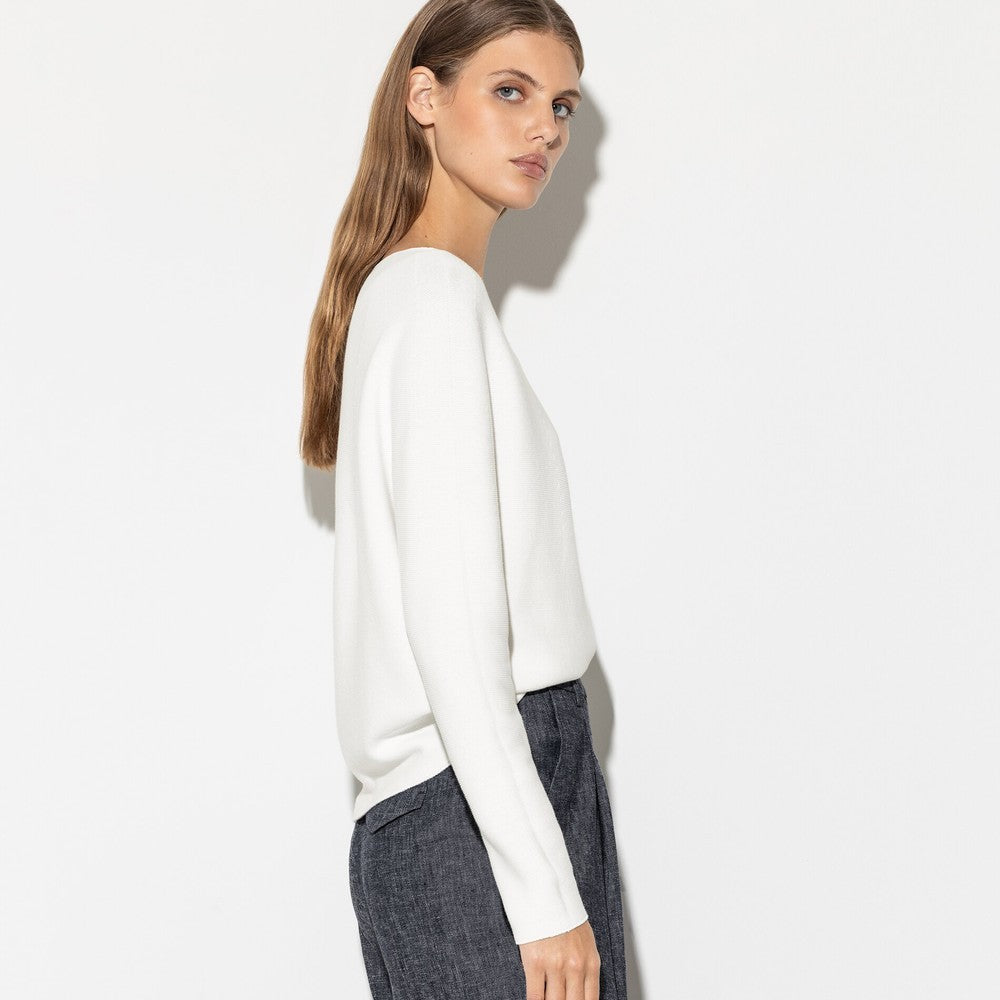 Long Sleeve Purl-Knit Pullover - Milk