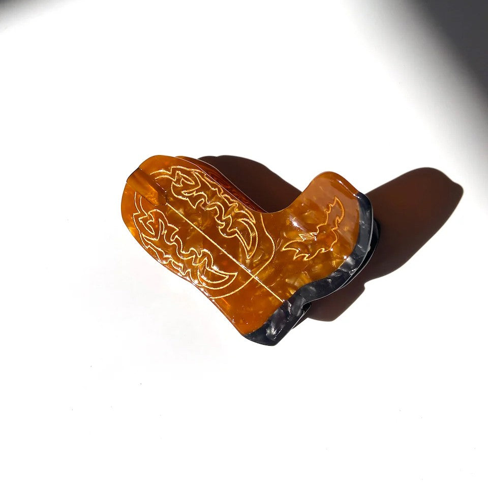 Hand-Painted Cowboy Boot Claw Hair Clip- - Brown