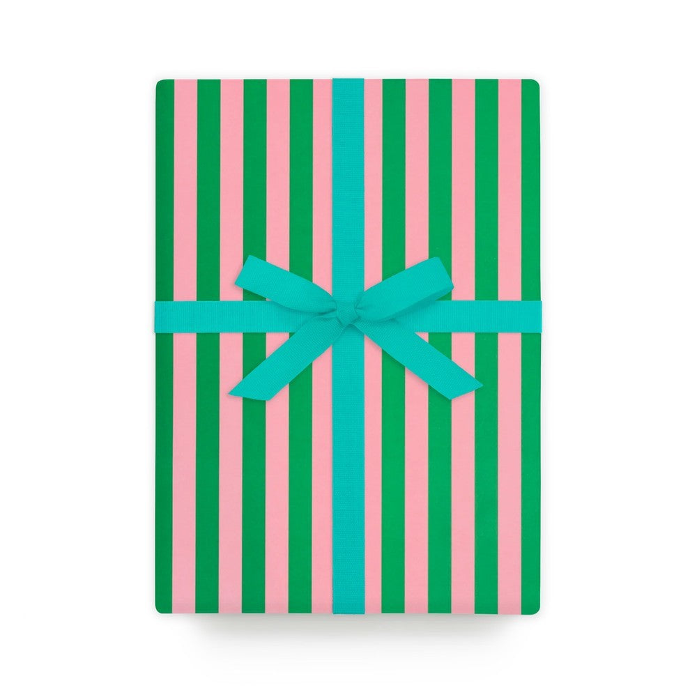 Striped Gift Wrap - Green/Pale Pink