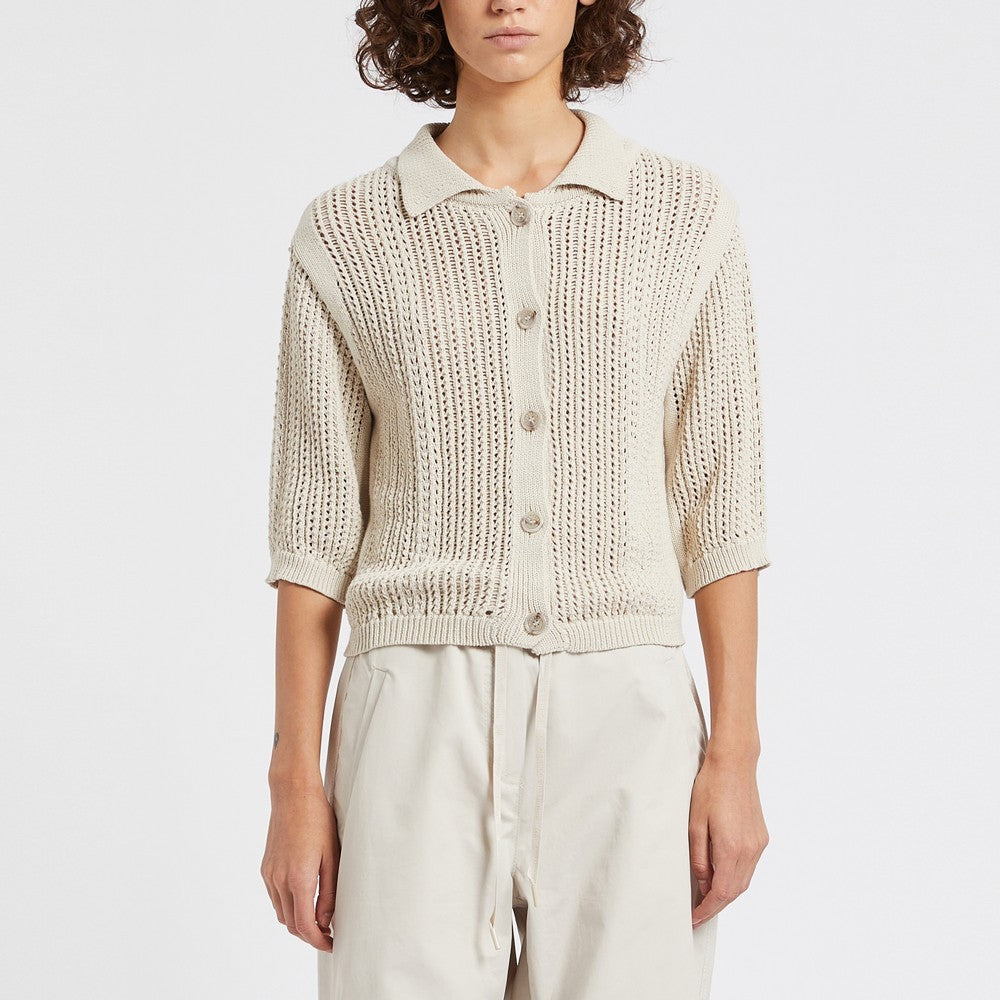 Maga Knit Button Up Top - Wool White