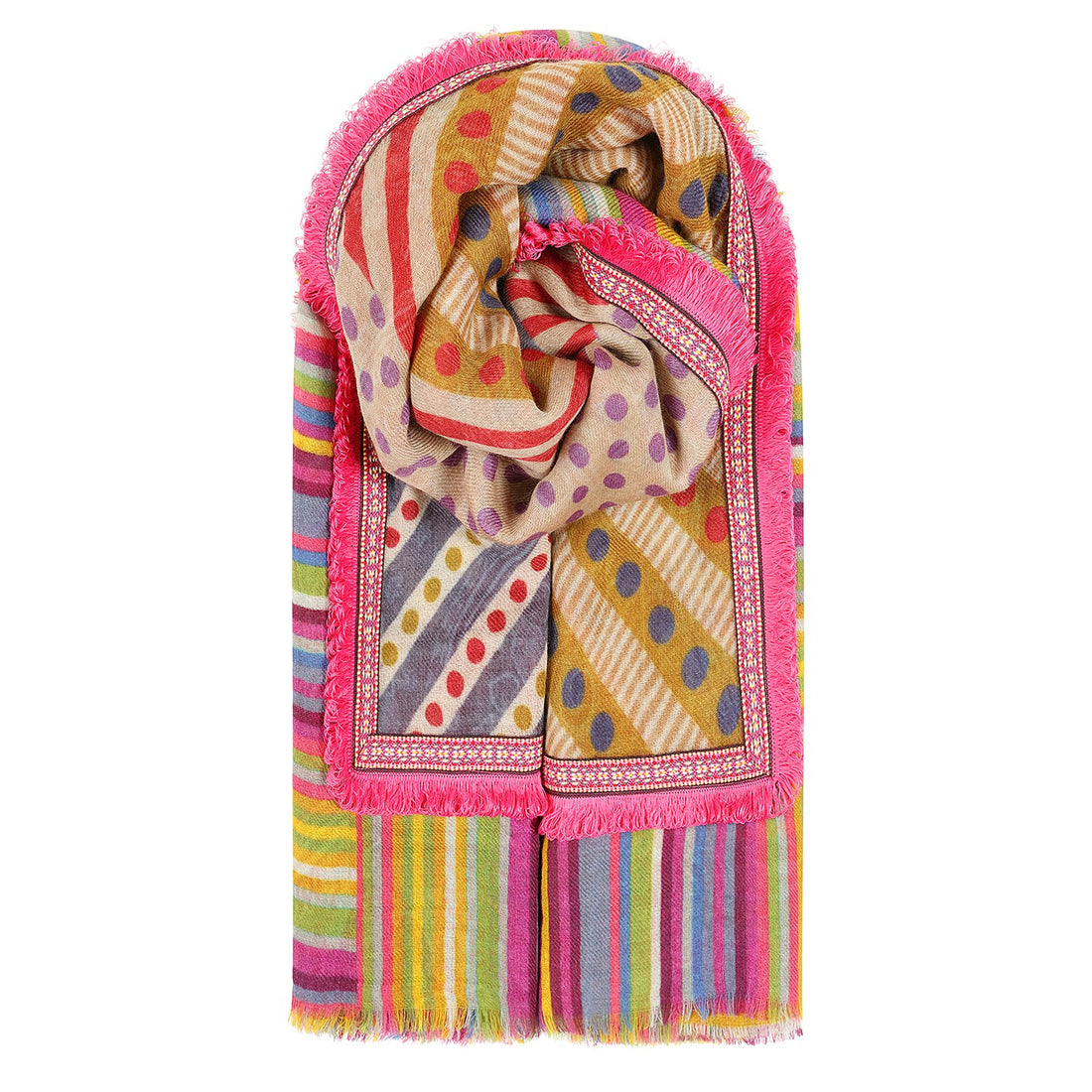 Stripe Tassel Wool &amp; Silk Scarf - Multi Print