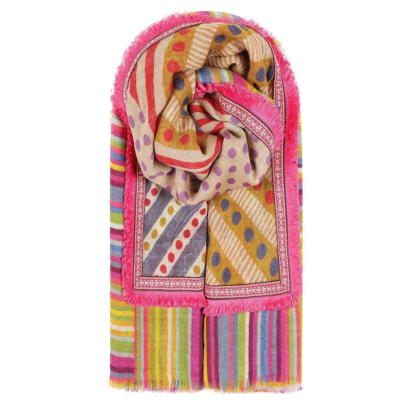 Stripe Tassel Wool &amp; Silk Scarf - Multi Print